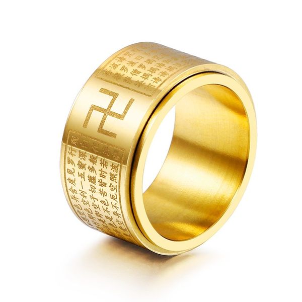 Chinês estilo de deusa de aço de titânio mantra anéis budista de trânsito do maniste anel de amuleto rotativo anel moda jóias para homens