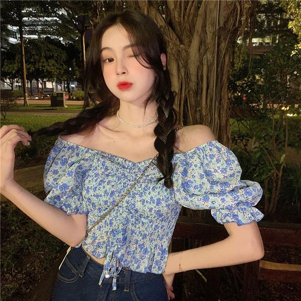 

women's blouses & shirts 2021 spring summer boho beach print shirt women long sleeve ruffle short blouse female blusas, White