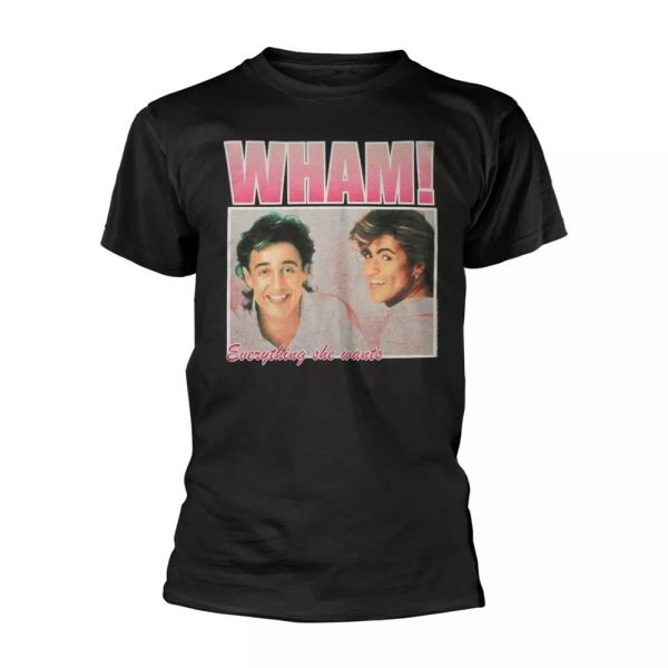 

wham everything she wants licensed men t-shirt, White;black
