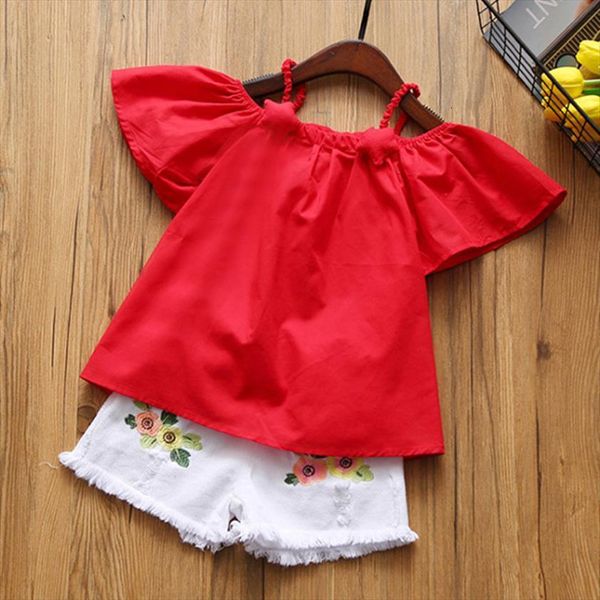 

girl clothing baby clothes flower short 2pcs kids summer suit childrens costumes, White