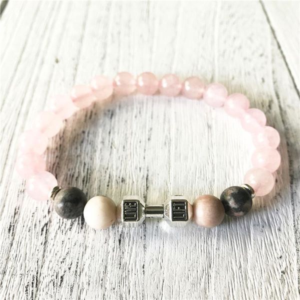 

charm bracelets rosequartz beads bracelet 2021 style gift for men or women power energy wrist jewelry pink zebra jaspers yoga mala, Golden;silver