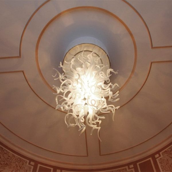 Nova DIY LED Lâmpada Pingente Moderna Arte Casa Decoração Mão soprada Murano Chandelier Luzes Coro Branco personalizado 28 ou 32 polegadas