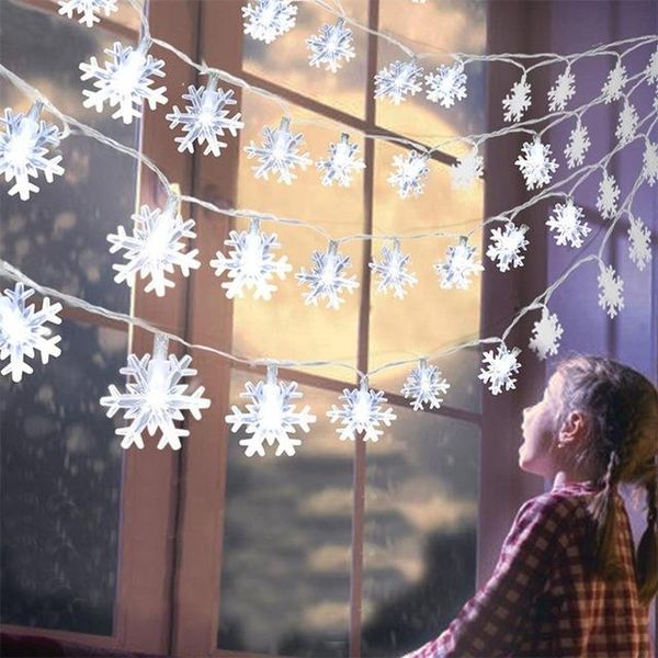 Strings Snowflake liderou a luz Feliz Natal decoração para casa 2021 Ornament Navidad Xmas Gift Happy Year