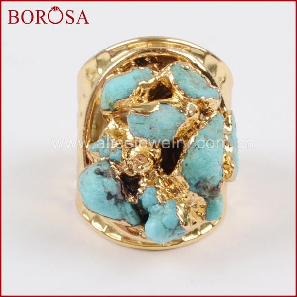 

cluster rings borosa wholesale gold color rough 100% natural blue stone chips ring for women,fashion gems druzy jewelry g1433, Golden;silver