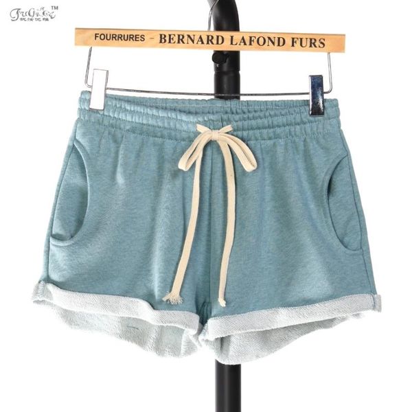 

yoga outfits cotton terry elastic waist shorts , women's sports flange, White;red