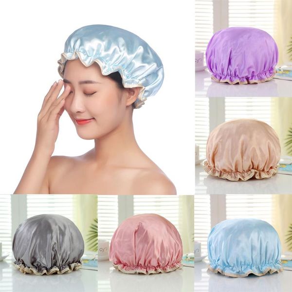 

shower caps cap waterproof sleeping silky satin for women and girls solid color reusable portable