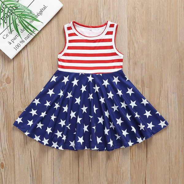 

girl's dresses kids sundress, girls stripe star print o-neck sleeveless dress one-piece for summer fall, blue, 1-5 years, Red;yellow
