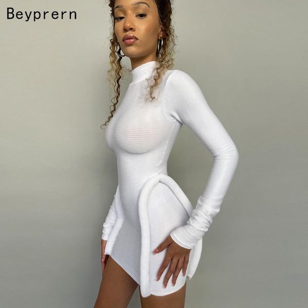 

casual dresses beyprern long sleeve ribbed short party dress womens fashion baddie clothes details skinny mini streetwear, Black;gray