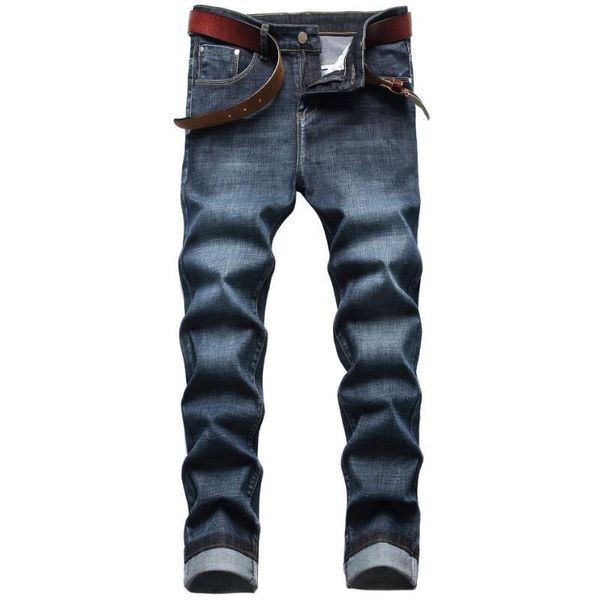 5ecm calças de brim masculinas striaght ajuste clássico azul marinho calças jeans masculino inteligente casual longo elástico tamanho 42