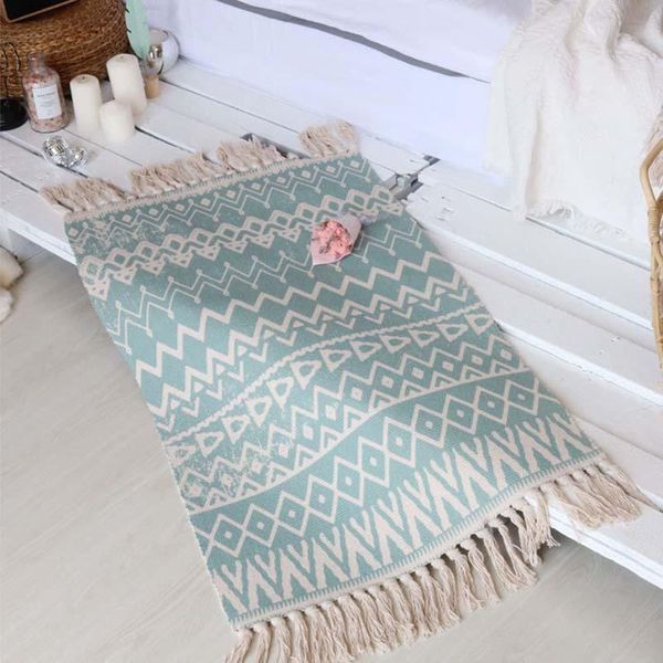 

carpets muslim prayer cotton linen rugs hand woven geometric door mat bedroom tassels carpet