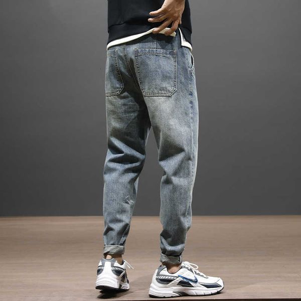 

men's jeans korean style fashion men retro blue loose fit denim harem pants streetwear vintage designer wide leg trou