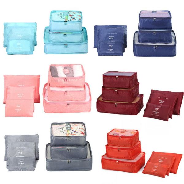 

duffel bags 6pcs organiser set luggage suitcase storage packing travel cubes fashion solid multifunction cosmetic case