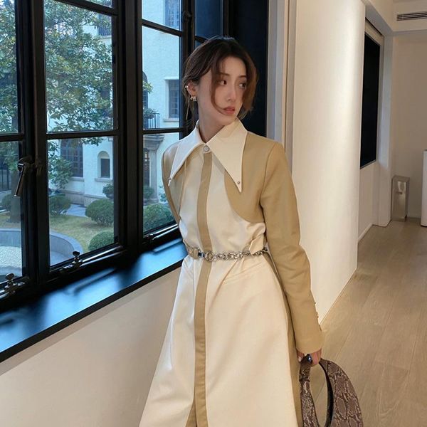 

women's trench coats spring and autumn windbreaker splicing commutertrench coat for women, Tan;black