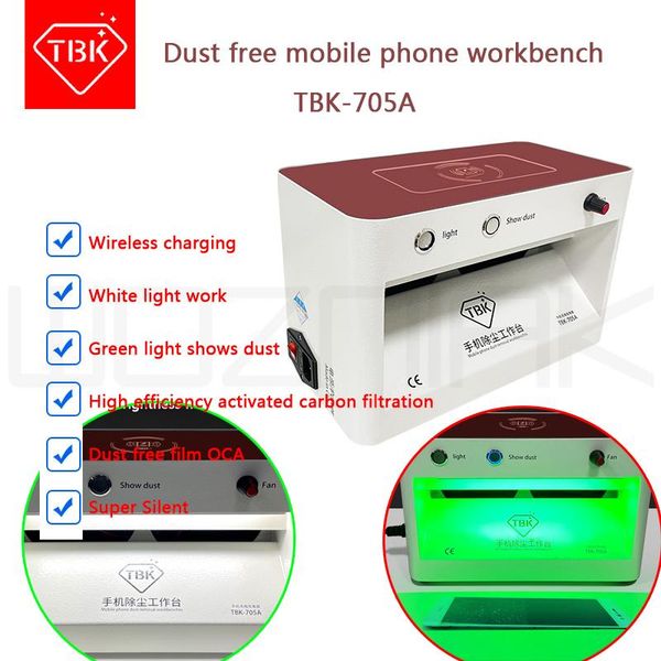 

power tool sets tbk-705a 3in1 mobile phone dust removal workbench for lcd screen inspection repair/led scratch crack detection clean bench