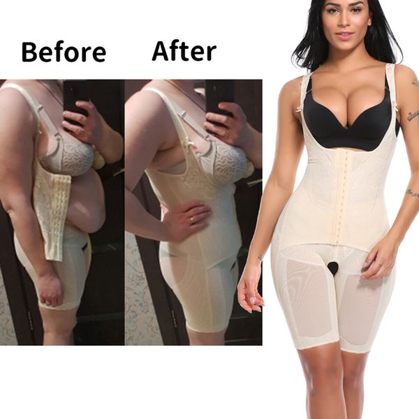 

womens open bust corset body shaper thigh reducer firm tummy control shapewear bodysuit fajas colombianas slimming underwear