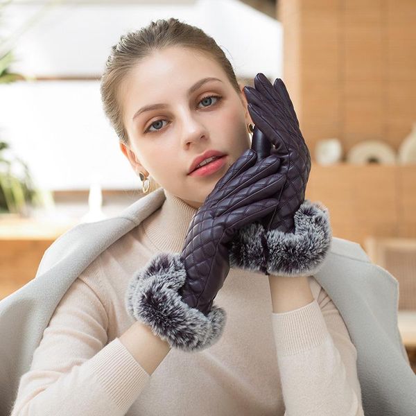 

five fingers gloves fashion women winter warm touch screen windproof thicken black red for ladies plaid stripes, Blue;gray