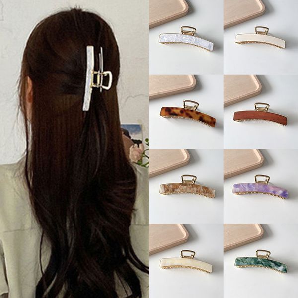 

simple geometric metal clamps alloy printed hair claws barrettes handmade women ponytail hairpins retro hair accessories, Slivery;golden