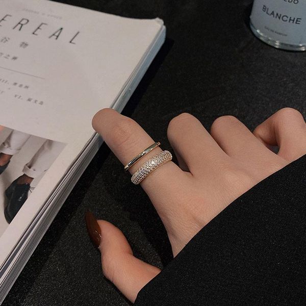 

goth style zircon minimalist opening rings for women fashion korean exquisite geometric jewelry wedding party index finger ring, Slivery;golden