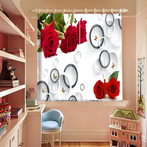 3D impresso blackout cortinas rosas vermelhas padrão borboleta curto para crianças quarto engrossar tecido cozinha cortina cortina