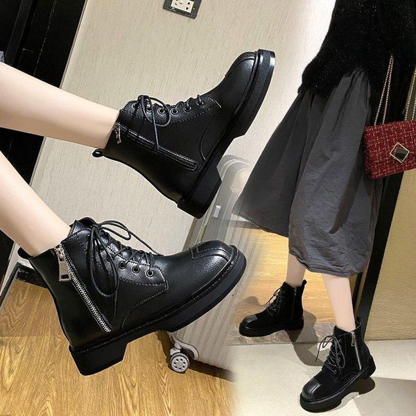 

boots women's fashion ankle winter 2021 platform brand shoes to keep warm, Black