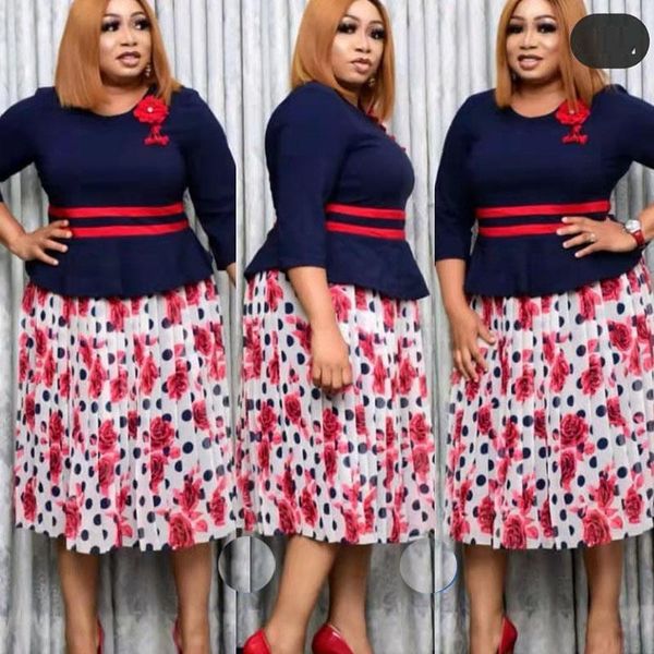 

ethnic clothing african pleated dress women summer half sleeve print floral splice elegant office plus size dresses for 2021, Red