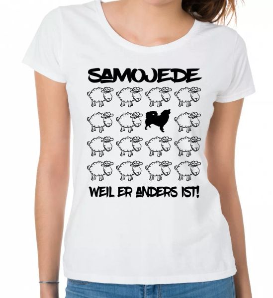 

samojede womens t-shirt black sheep by siviwonder, White;black