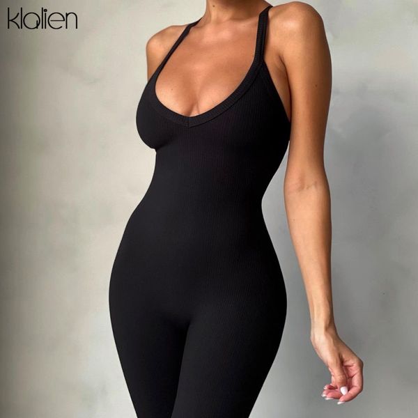 

jumpsuits deep v neck backless camisole jumpsuit women summer slim solid rib knit high elastic female romper streetwear new, Black;white