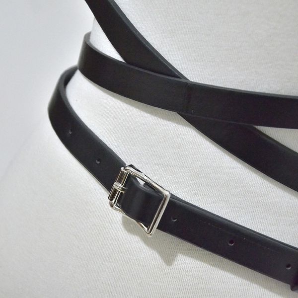 

3eu harajuku stage nightclub tie imitation suspenders leather strap women's one fashion pin pin beltbelt, Black;white