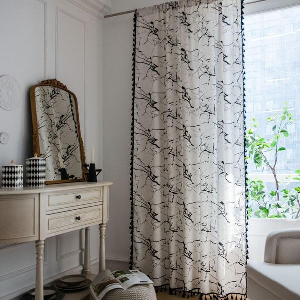 

curtain & drapes white marble printing cotton and linen tassel bohemian semi-shading style kitchen classic bedroom window