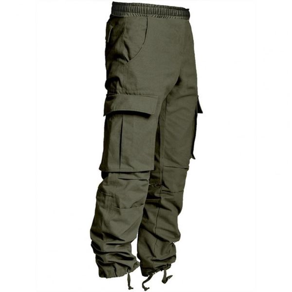 

trousers men solid color multi-pocket leg opening drawstring cargo pants fashion casual streetwear 2021 men's, Black