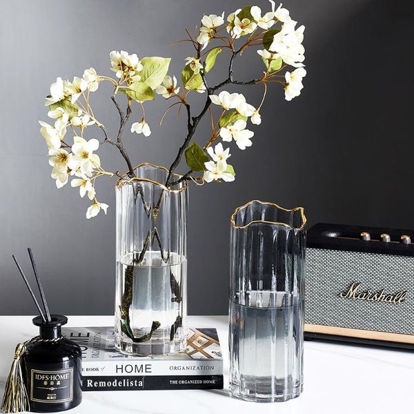 

vertical pattern vase with gold edge and curved nordic decoration home glass vases for table decor accessories