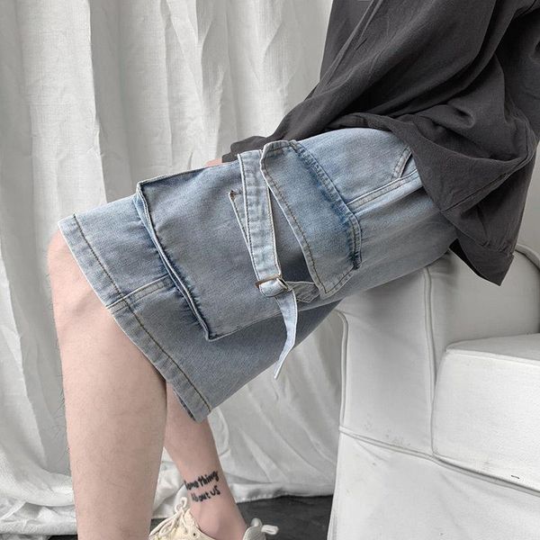 

men's shorts summer men workwear cargo denim 2021 straight loose wide leg pants knee length trendy student, White;black