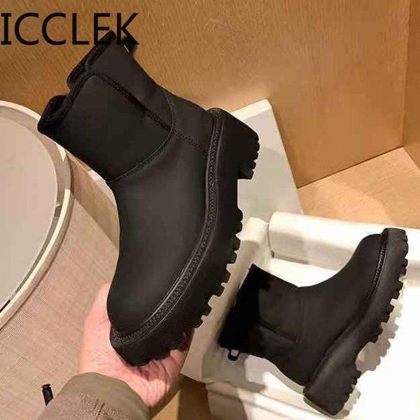 

boots 2021 women waterproof winter shoes snow platform keep warm ankle with thick fur heels botas mujer, Black