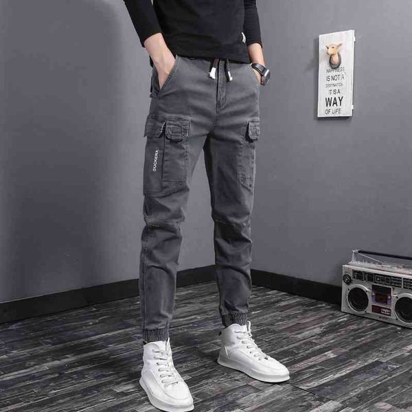

men's pants outdoor fashion casual joggers multi pockets wide leg cargo for streetwear hip hop overalls ankle banded trousers lq0q, Black
