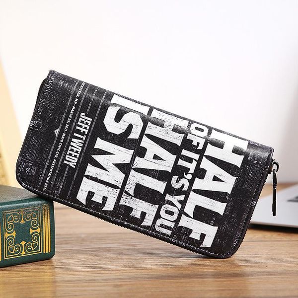 

fashion letter pu leather men's wallet hip hop medium mobile phone bags design trend card purse zipper long wallets, Red;black