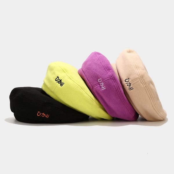 

fashion new candy color net red same letter cashmere beret female hat small fresh painter hat, Blue;gray