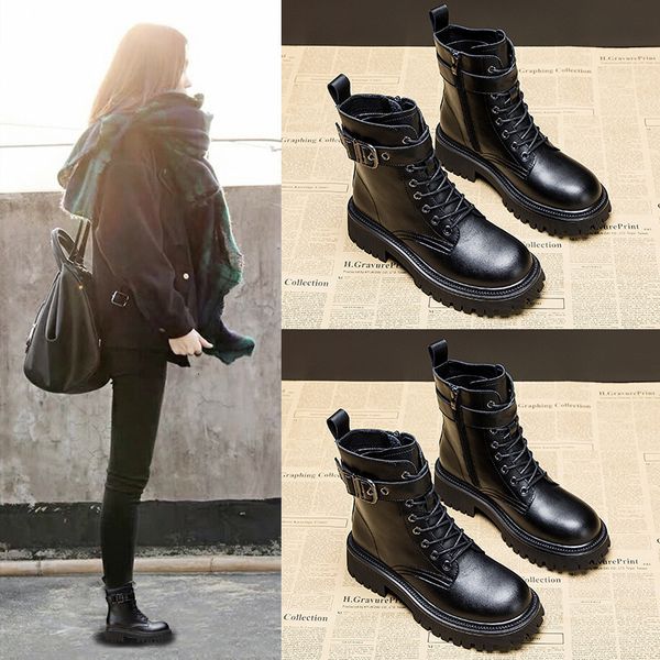 

net red thin children's british style martin boots in autumn 2021, Black