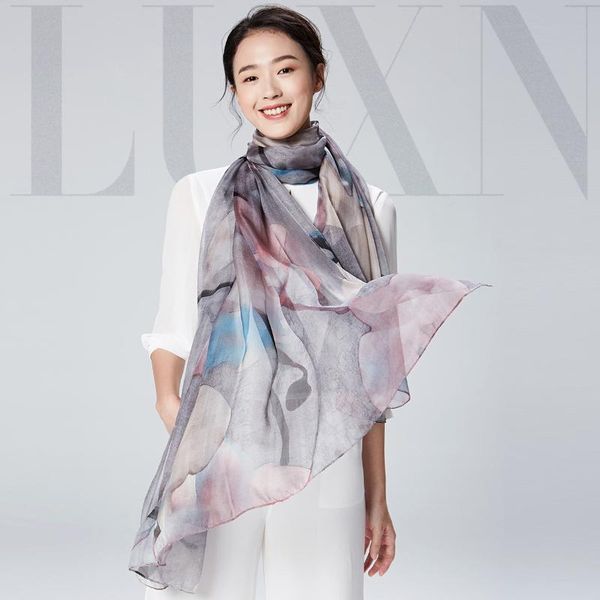 

scarves [ptah] fashion 100% mulberry silk scarf women 180*140cm large size shawl spring versatile casual breathable, Blue;gray