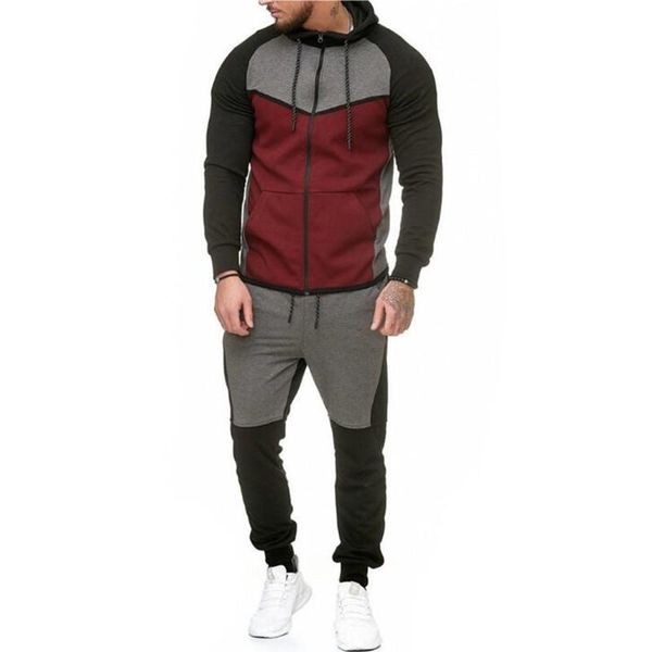 

men's tracksuits spring autumn set tracksuit male sweatpants sweatshirts sets patchwork gym hoodies jogger sportswear track suits 3xl, Gray