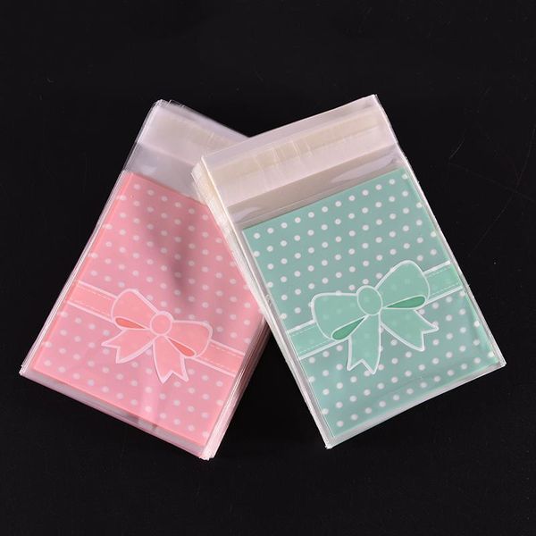

gift wrap 100 pcs/bag sealing opp plastic lovely pink and blue bow design adhesive cake packages cookie candy pack paper