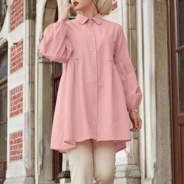 

ethnic clothing zanzea women summer blouse casual full sleeve fashion solid baggy muslim elegants shirts female chemise tunic blusas, Red
