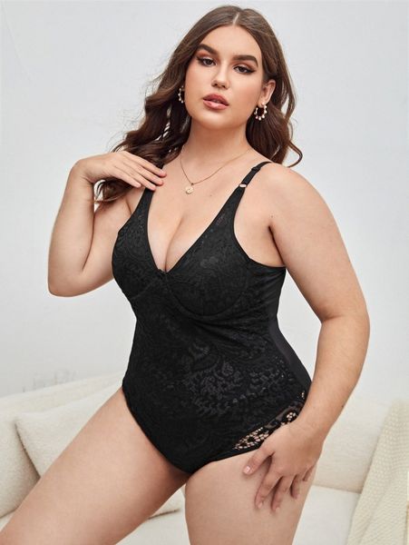 

plus floral mesh shapewear bodysuit 53gc#, Black;white