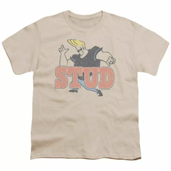 

johnny bravo stud kids youth t shirt licensed classic cartoon tee cream, White;black