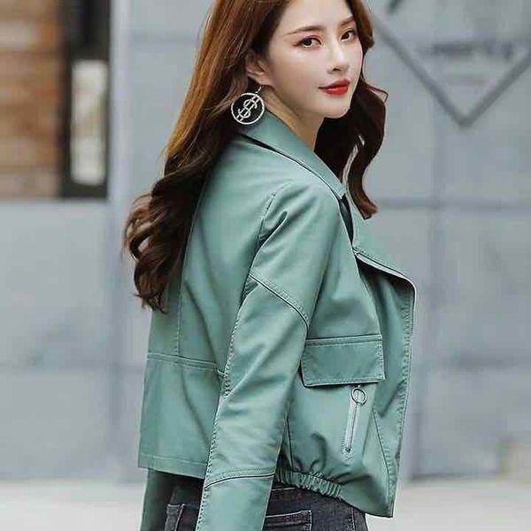 

women's leather & faux 2021 spring zipper short soft jackets women pu coat biker black punk motorcycle d133