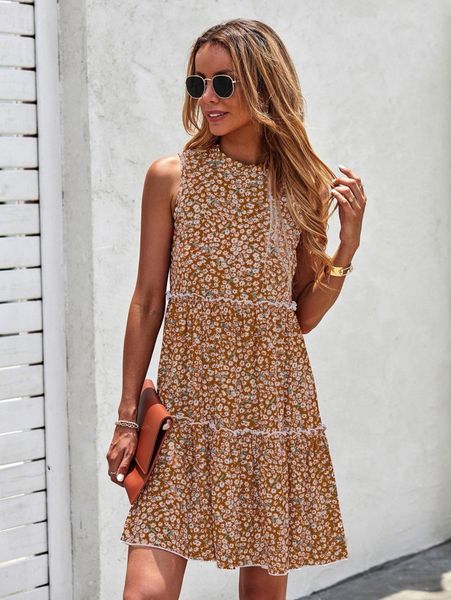 

ditsy floral frill trim smock dress h9nz#, Black;gray