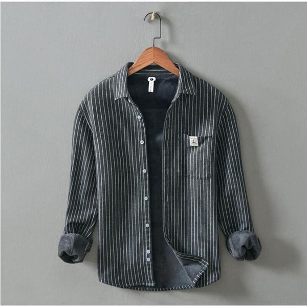 

men's casual shirts 2021 winter clothing thick shirt long sleeve flannel keep warm striped asian size, White;black