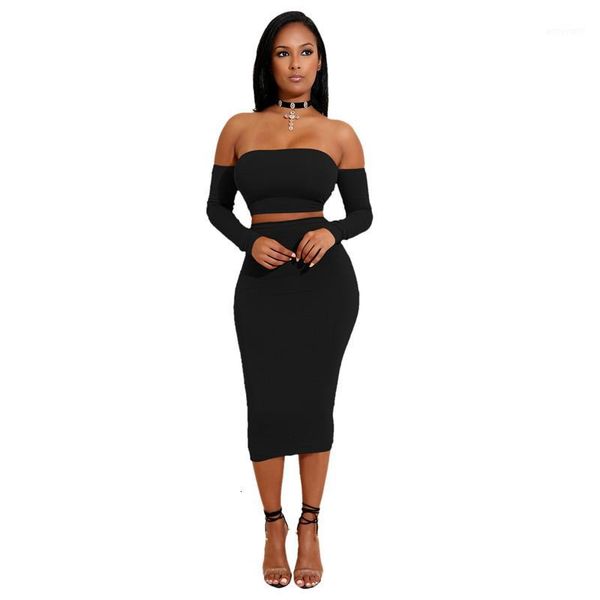 

women's two pants 2 piece set women slash neck backless tshirt nightclub pencil skirt mid-calf & short cropped tracksuit women1, White
