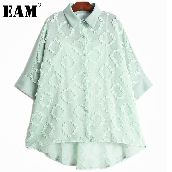 

[eam] women black big size two pieces blouse lapel half sleeve loose fit shirt fashion spring summer 1dd8588 210512, White