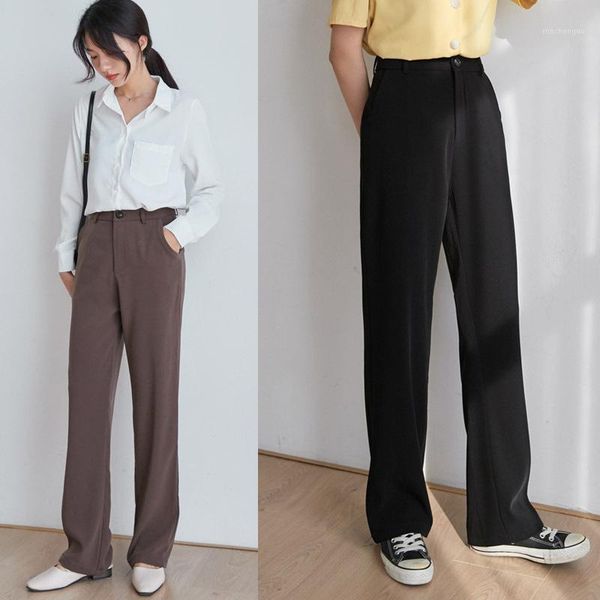 

women's pants & capris autumn suit straight tube loose casual show thin versatile mop black high waist wide leg, Black;white