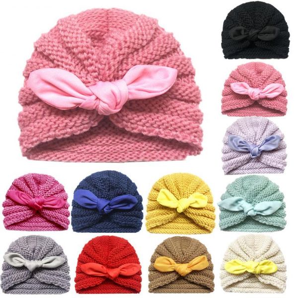 

caps & hats 2021 baby accessories born toddler kids boy girl solid knot crochet hat cotton beanie winter warm cap, Yellow